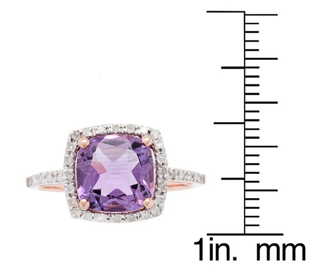 10k Rose Gold Cushion Amethyst and Diamond Halo Ring
