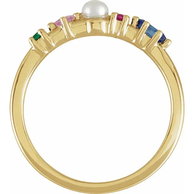14K Yellow Gold Cultured Freshwater Pearl & Natural Multi-Gemstone Ring
