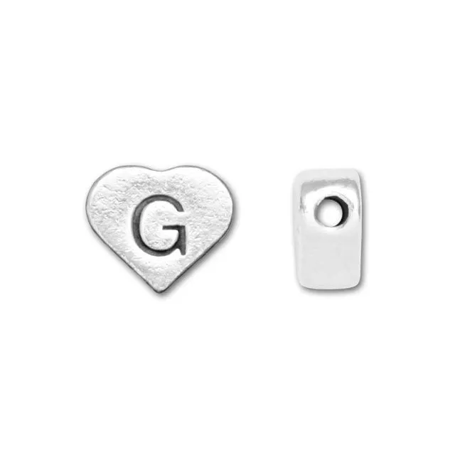 Alphabet Bead, Heart Letter "G" 7x6mm, Sterling Silver (1 Piece)