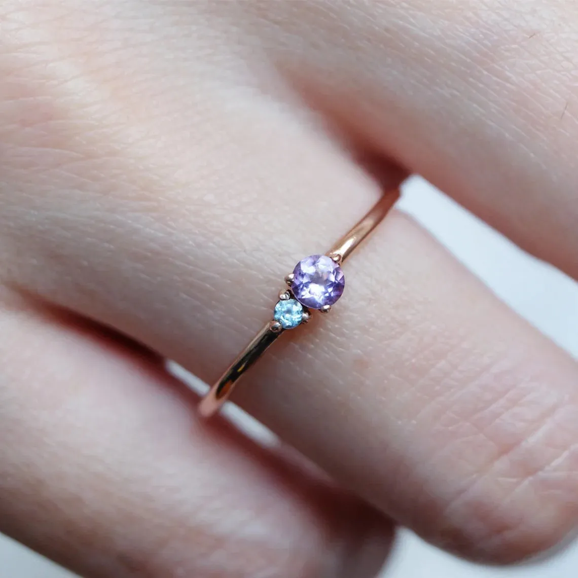 Amethyst and Blue Topaz Dual Birthstone 14k Rose Gold Vermeil Ring