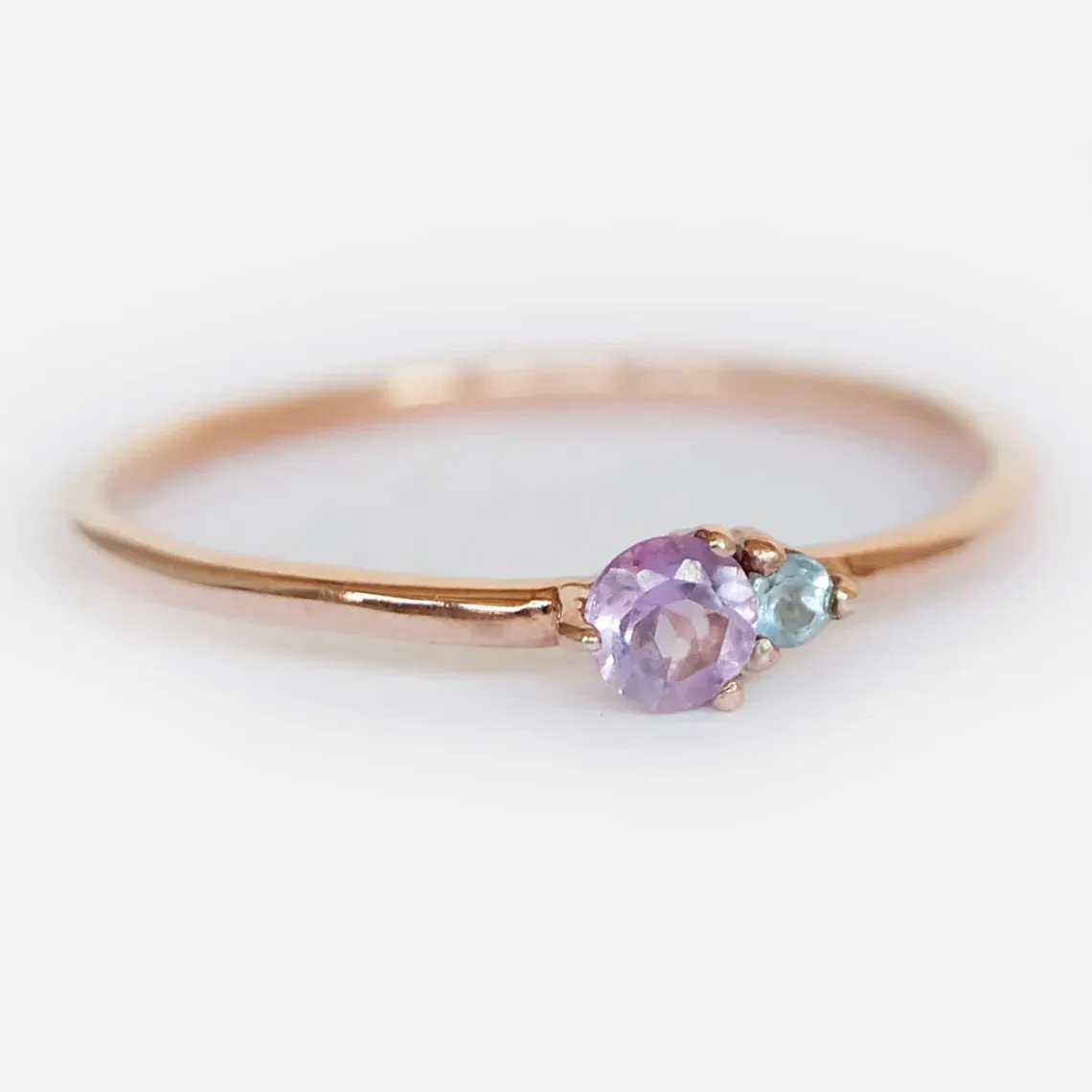 Amethyst and Blue Topaz Dual Birthstone 14k Rose Gold Vermeil Ring