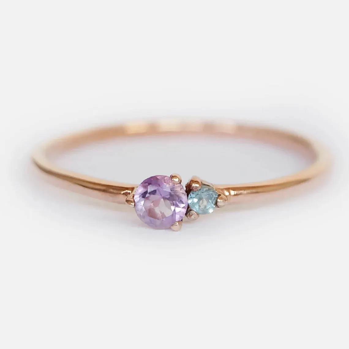 Amethyst and Blue Topaz Dual Birthstone 14k Rose Gold Vermeil Ring