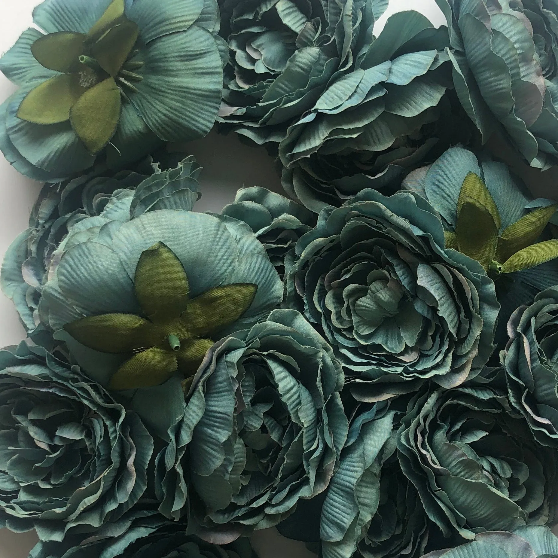 Artificial Silk Flower Head - Dusty Teal Rose Style 9 - 1pc