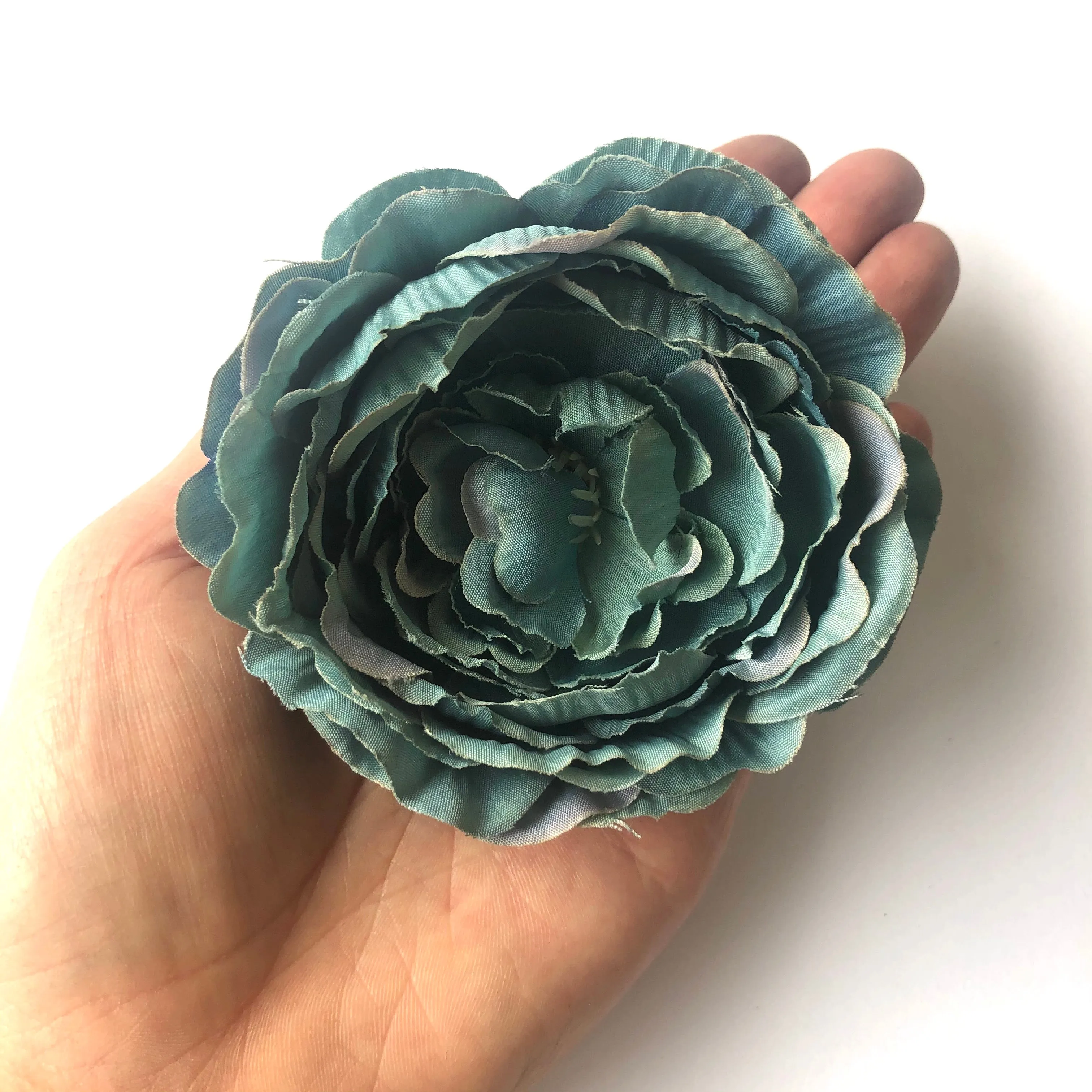 Artificial Silk Flower Head - Dusty Teal Rose Style 9 - 1pc