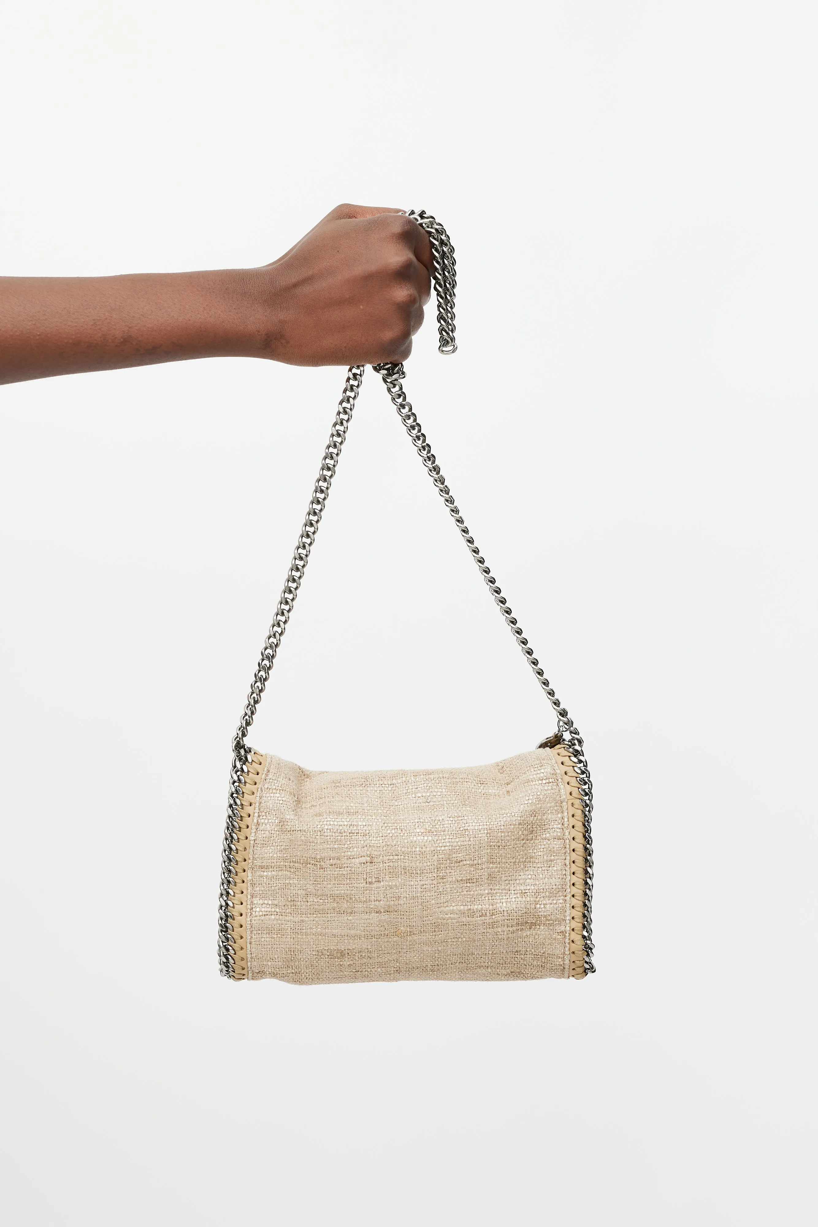 Beige & Silver Falabella Woven Bag