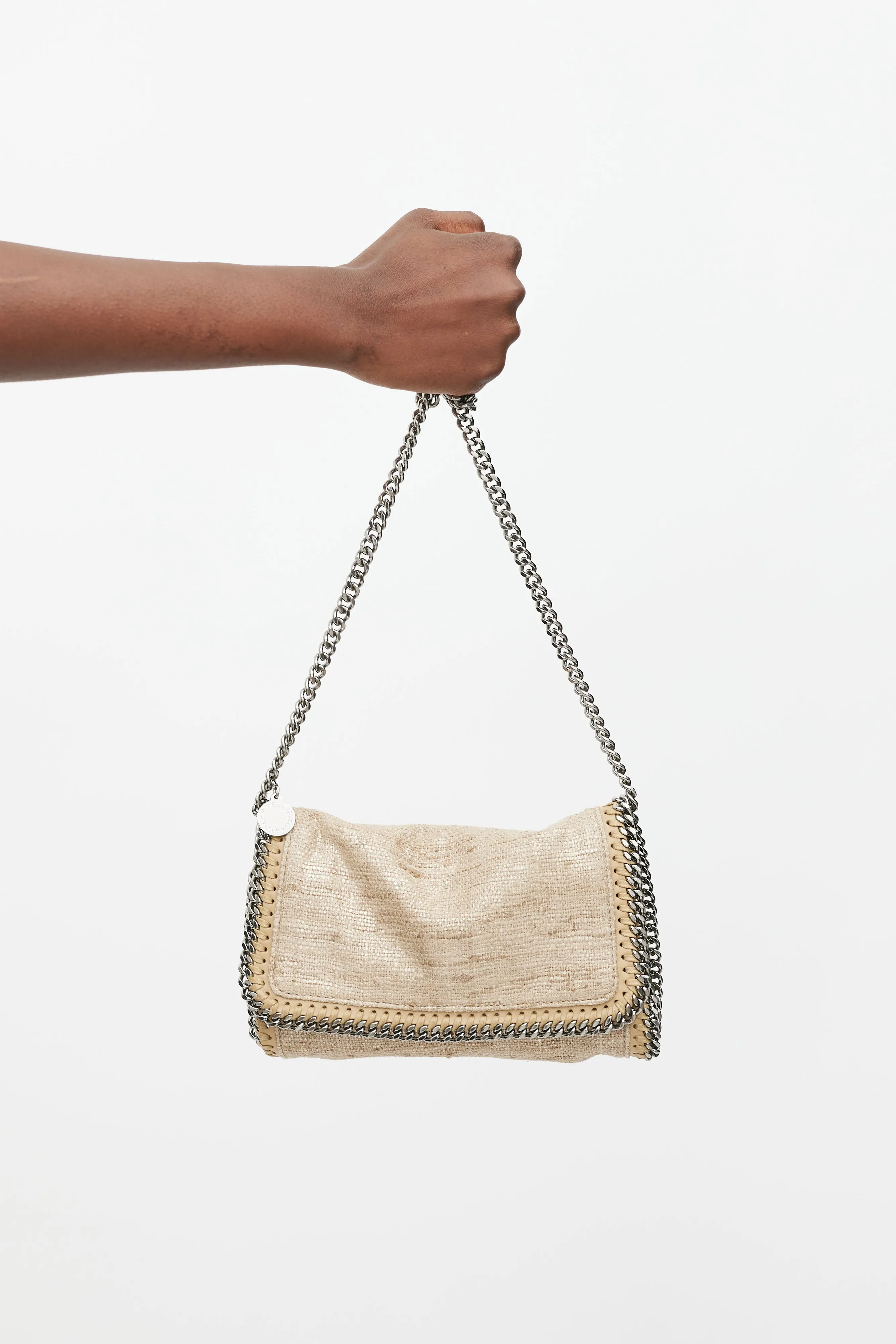 Beige & Silver Falabella Woven Bag