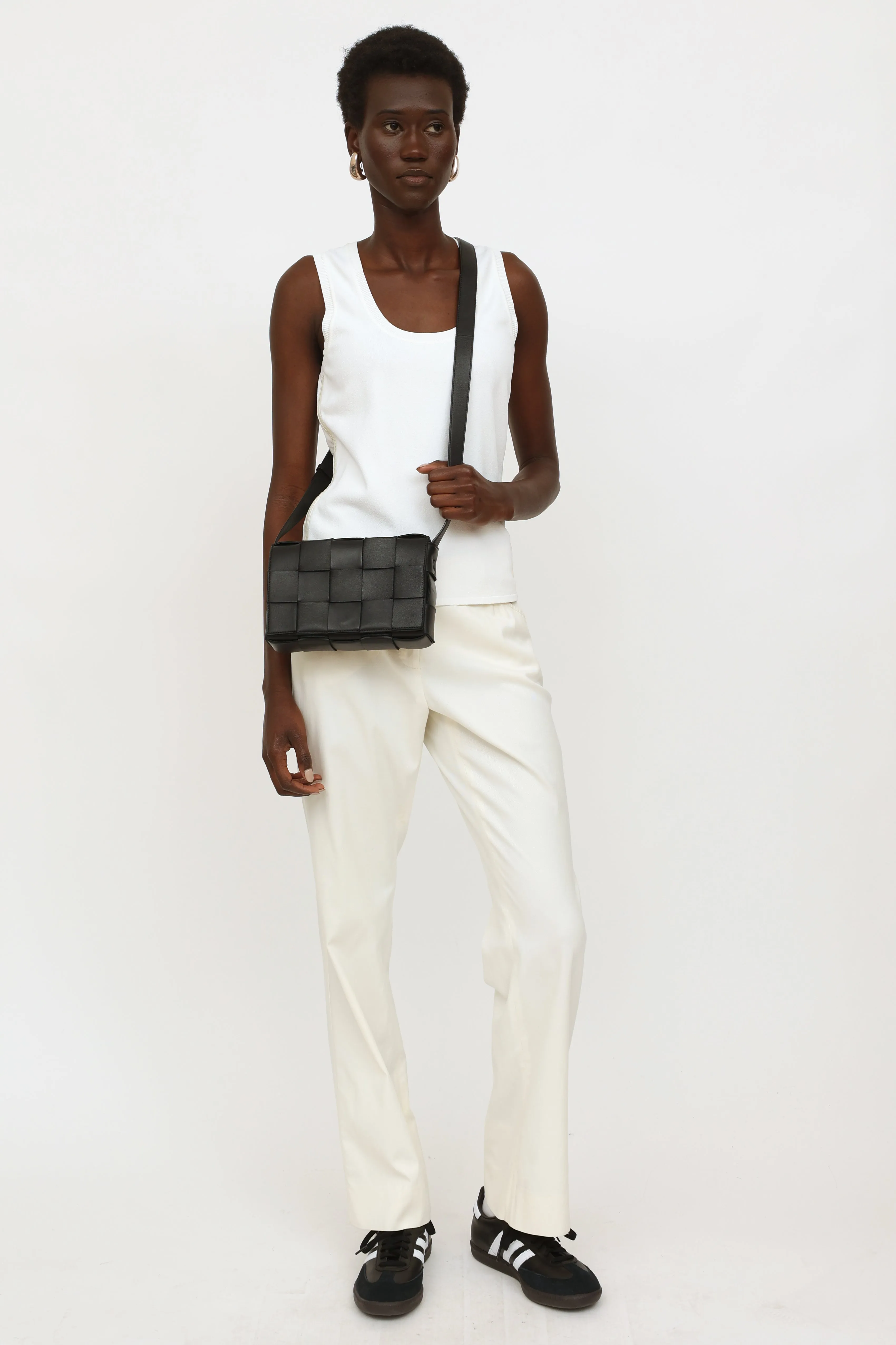 Black Leather Intreccio Cassette Bag