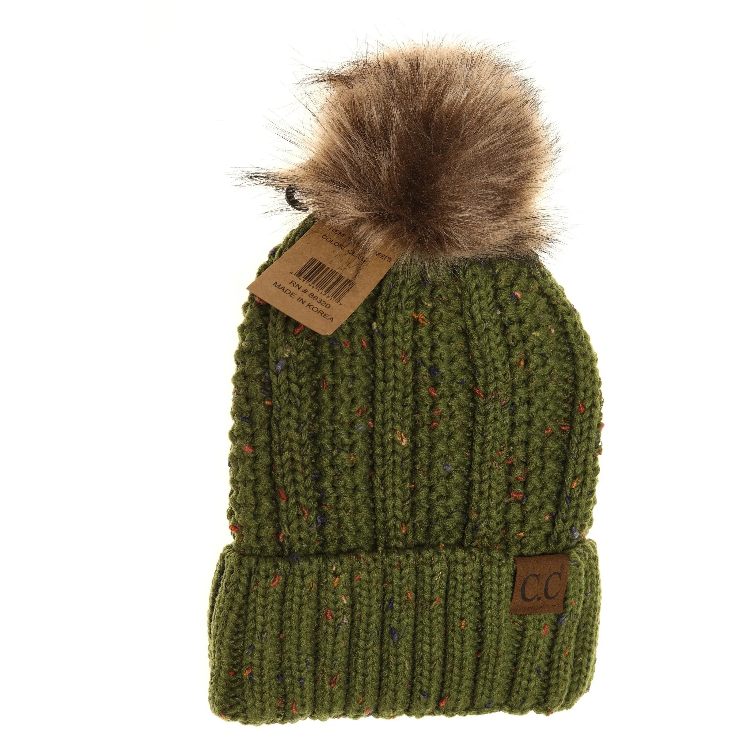 CC Beanie Fur Pom Hats - Confetti