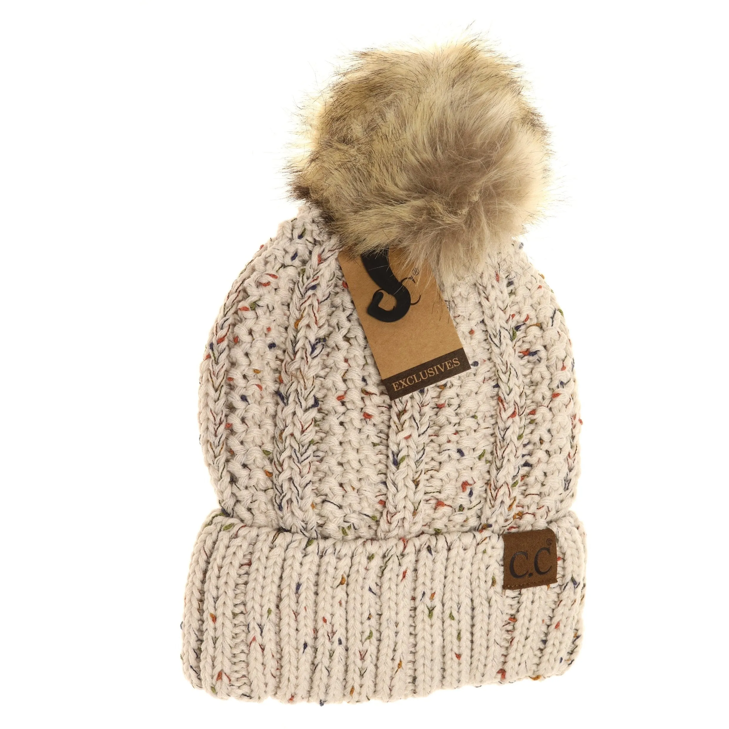 CC Beanie Fur Pom Hats - Confetti