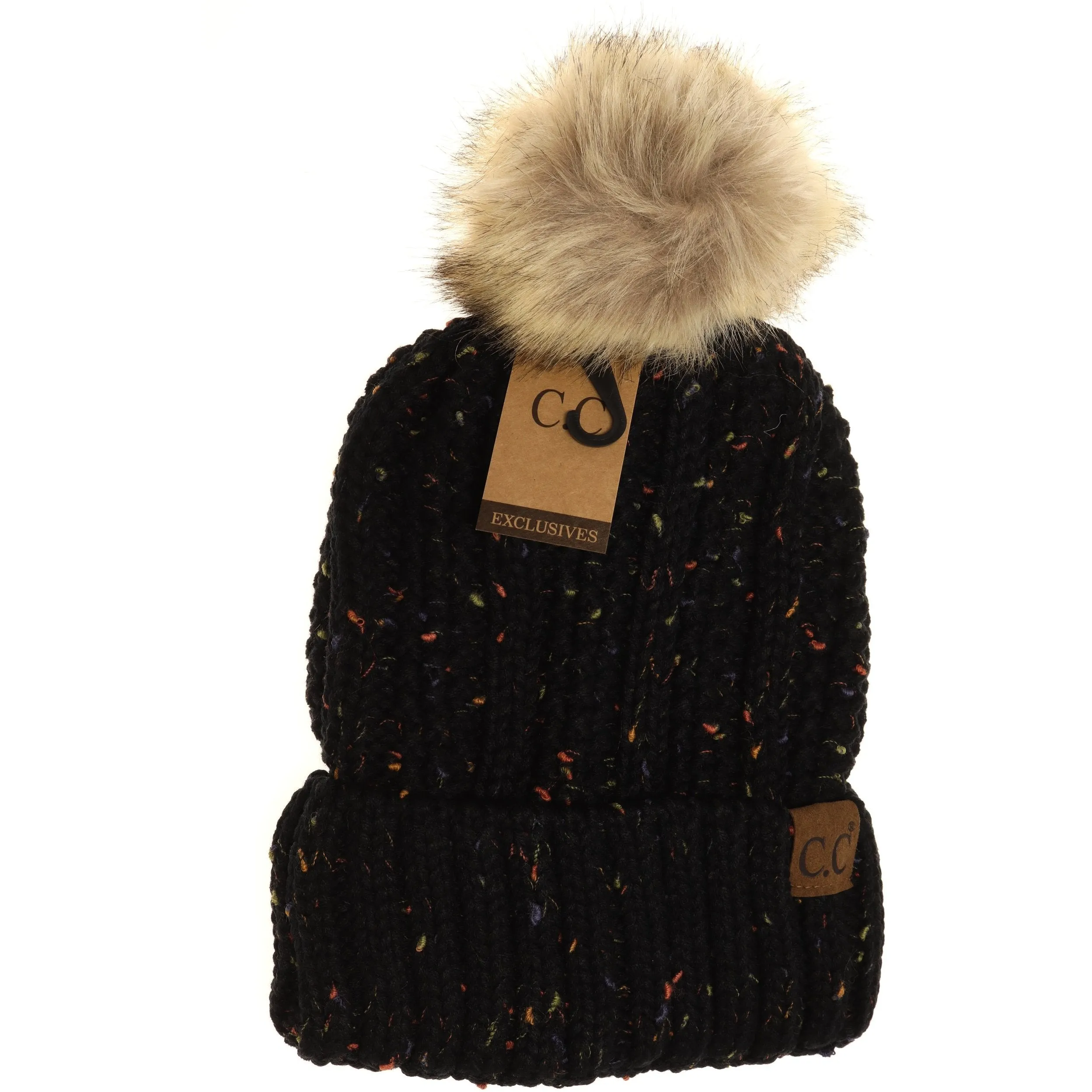 CC Beanie Fur Pom Hats - Confetti