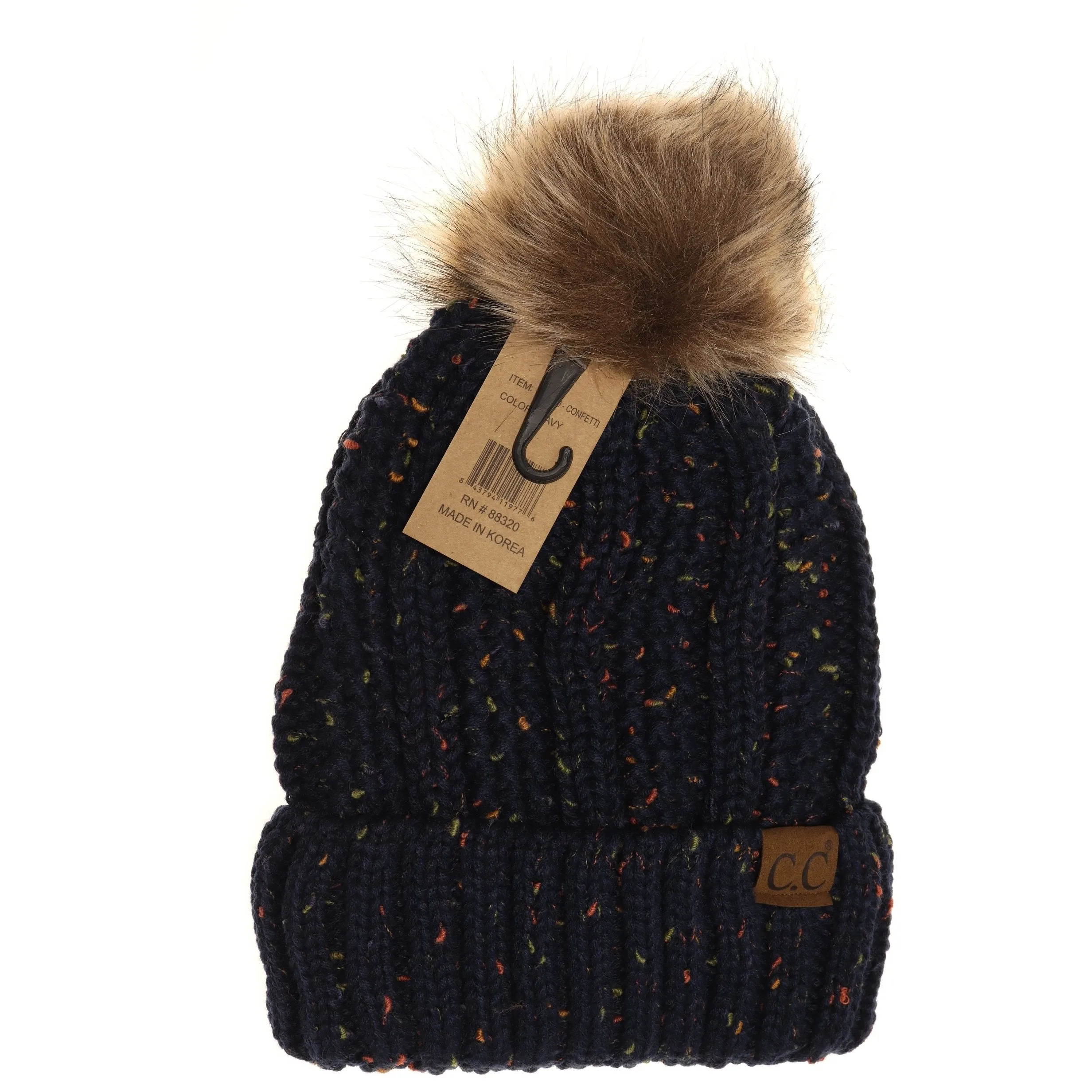 CC Beanie Fur Pom Hats - Confetti