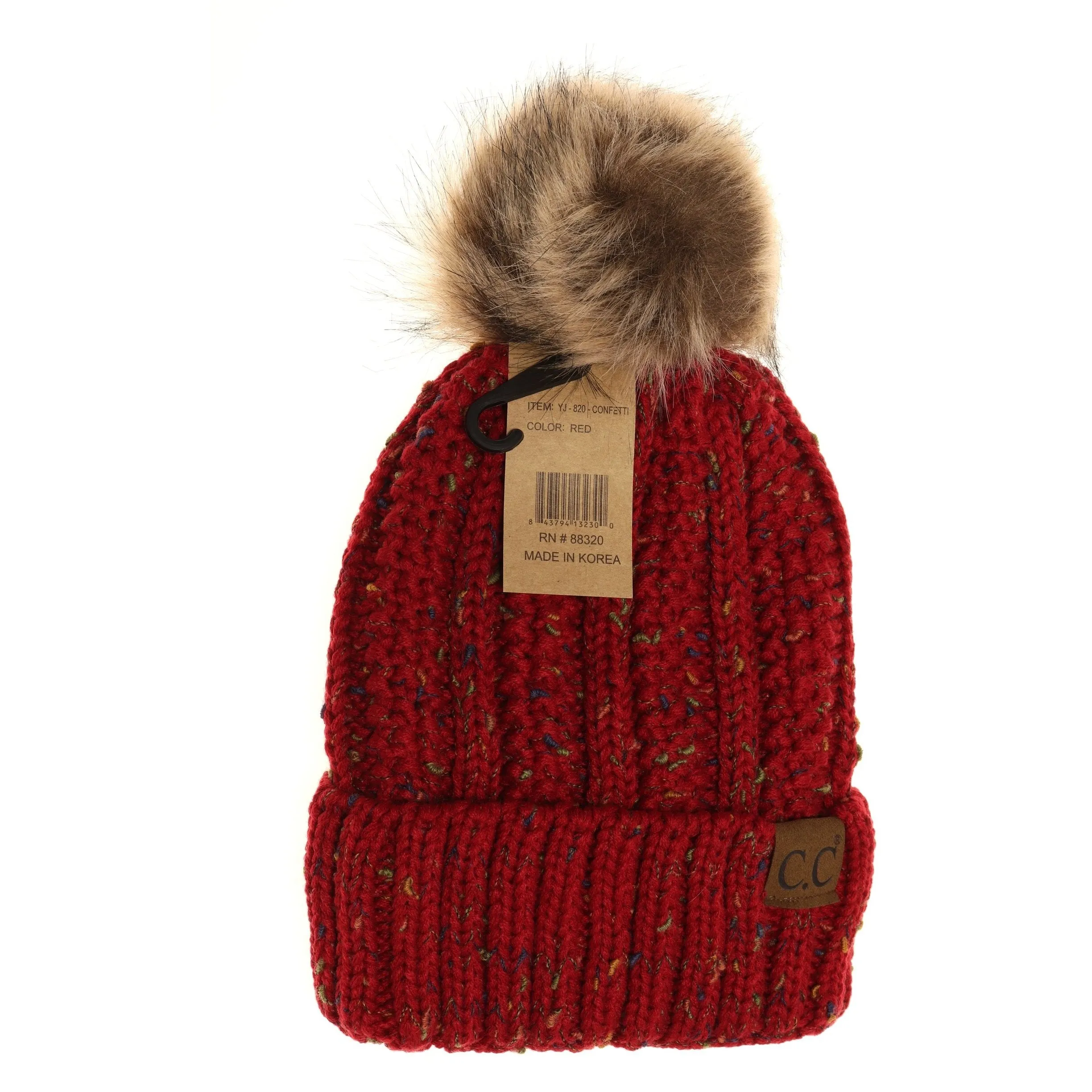 CC Beanie Fur Pom Hats - Confetti