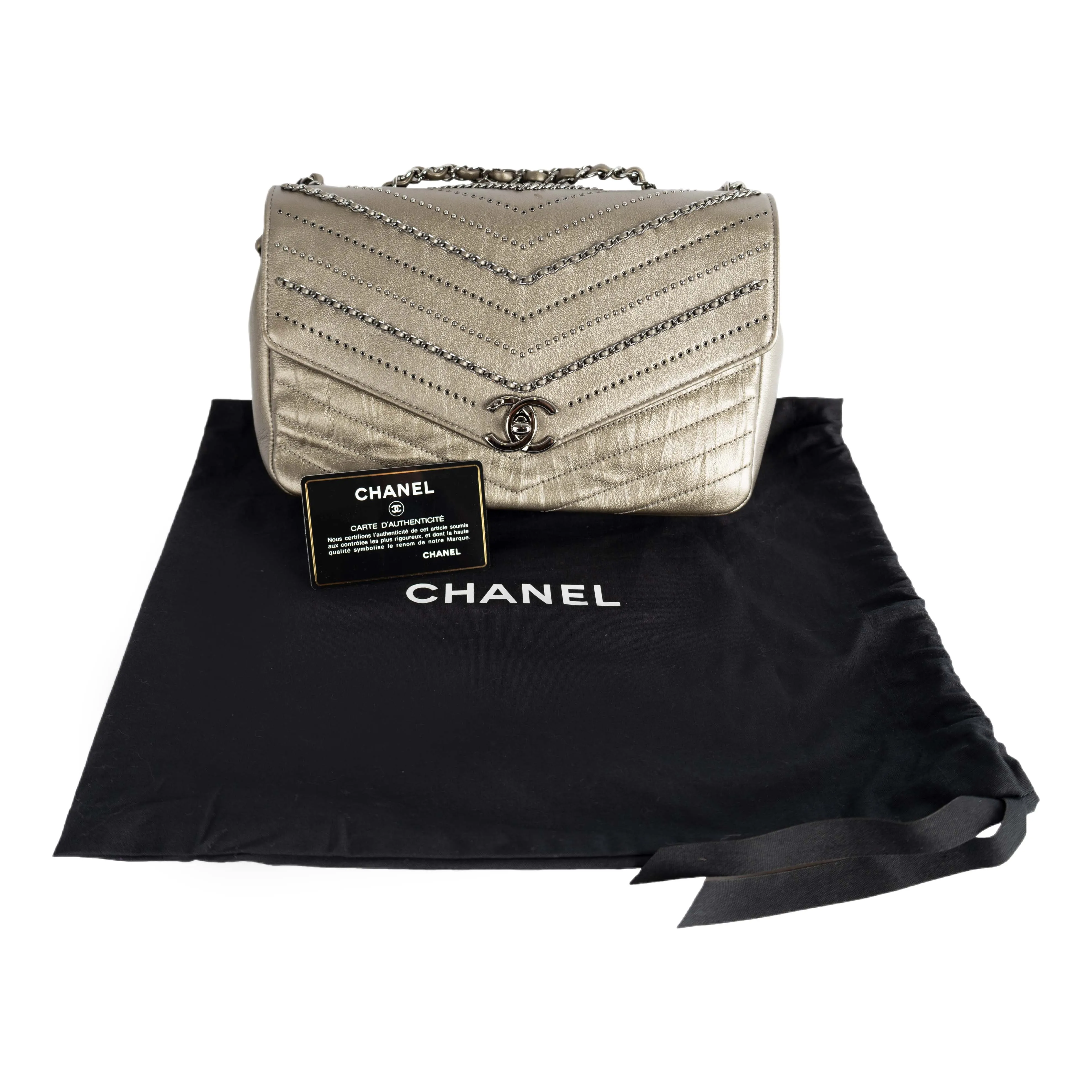 CHANEL Chanel Embelished 'Chain Sequins' Chevron Flap Bag