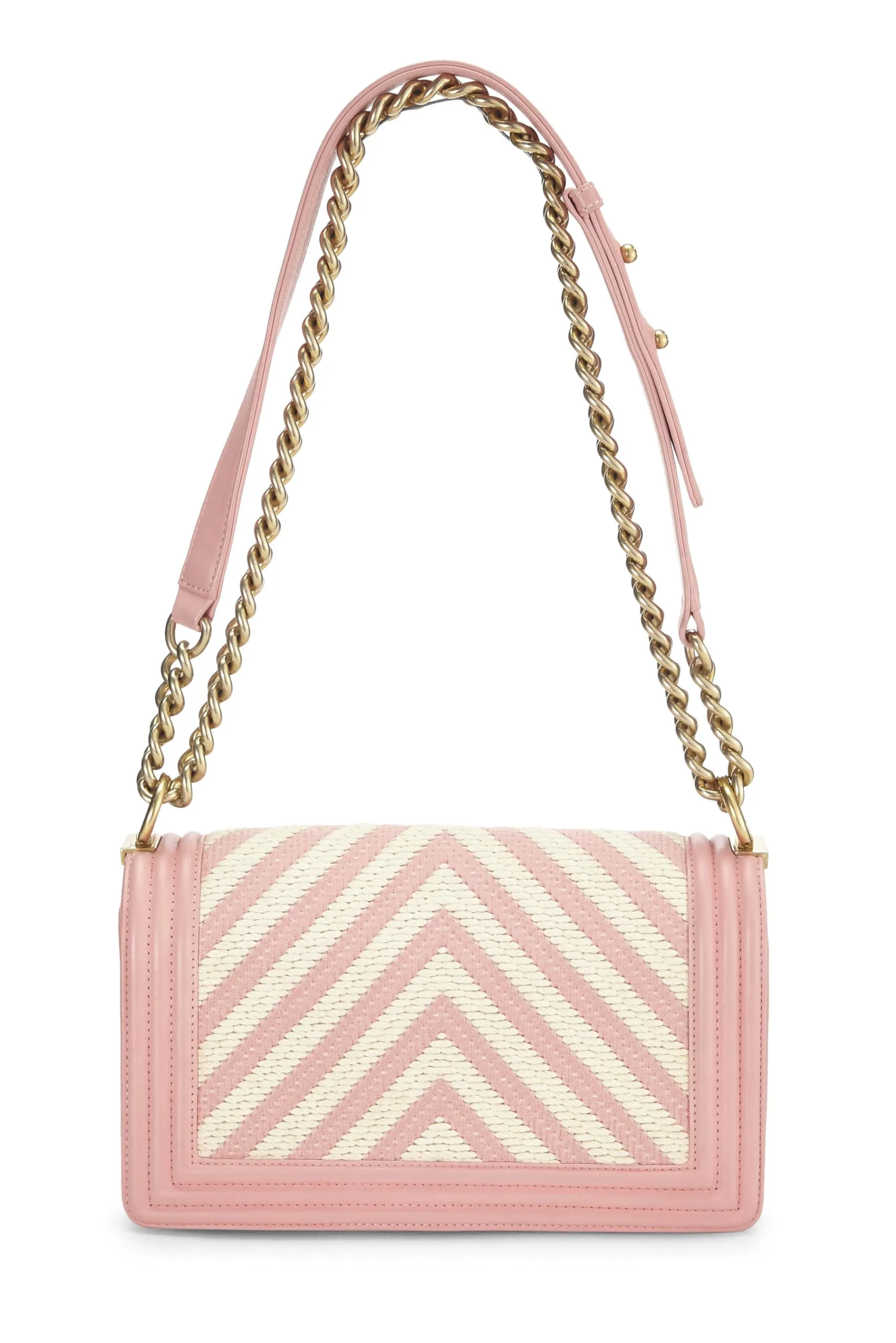 Chanel,  Pink & White Woven Chevron Boy Bag Medium, Pink