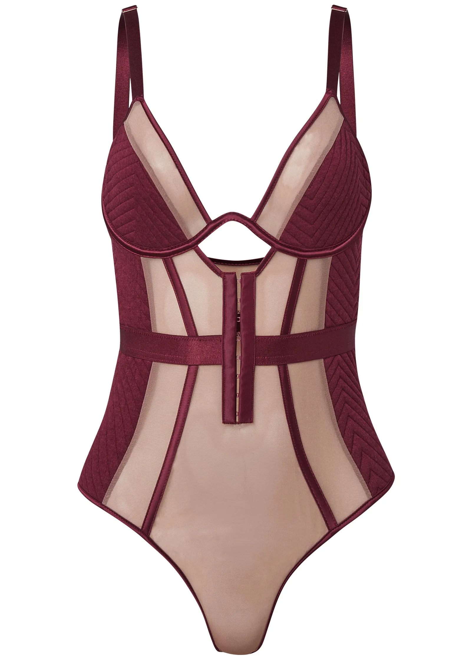 Color Block Teddy - Nude & Burgundy