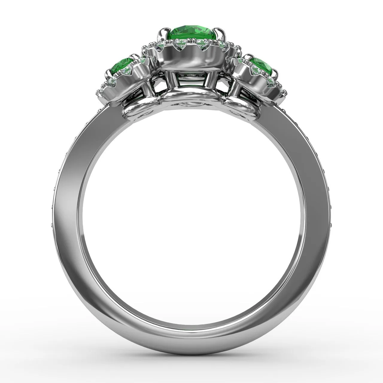 Fana 14k White Gold Dazzling Three Stone Emerald And Diamond Ring