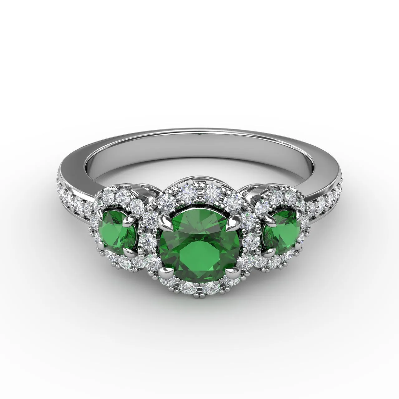 Fana 14k White Gold Dazzling Three Stone Emerald And Diamond Ring