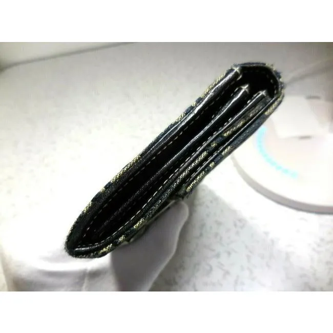 Fendi Navy Grey Small F Logo Print Xl Zucchino With Bold Ff Chrome Clasp Wallet
