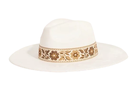 Flower Ribbon Fedora Hat- Ivory