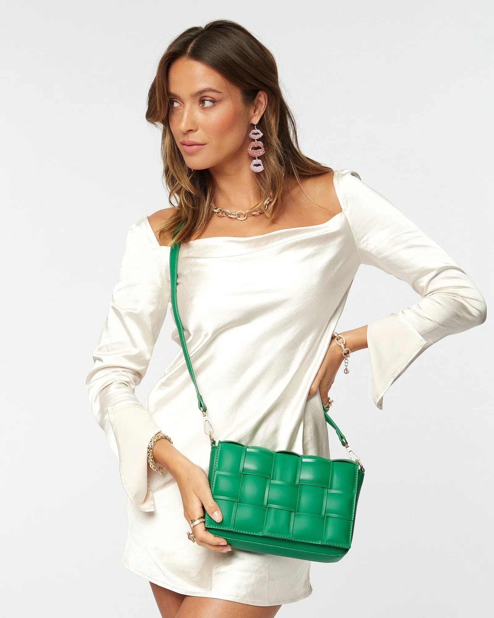 Green Abby Woven Crossbody Bag