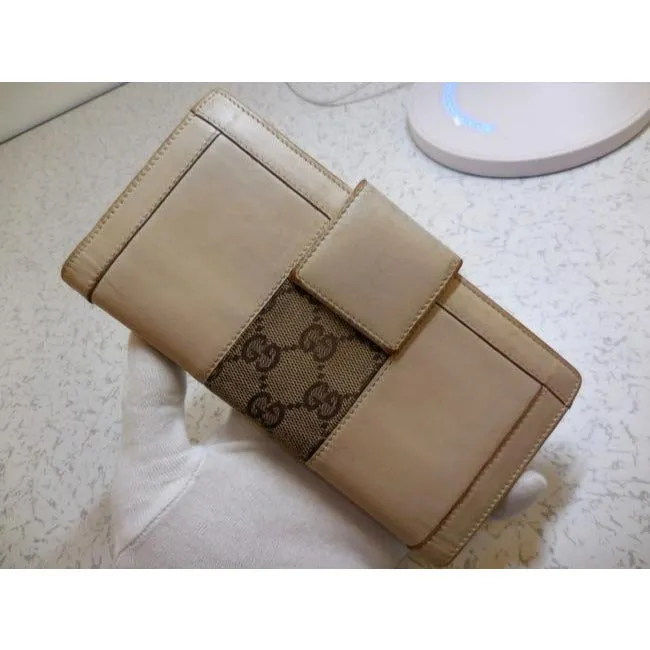 Gucci Pink Leather Brown G Print Guccissima Canvas Wallet