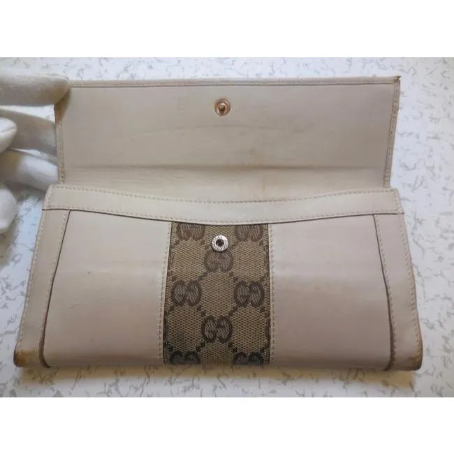 Gucci Pink Leather Brown G Print Guccissima Canvas Wallet