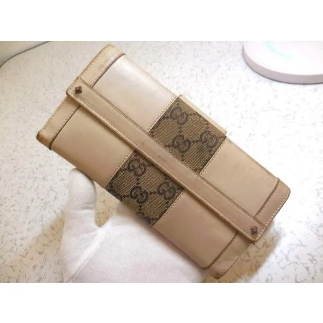Gucci Pink Leather Brown G Print Guccissima Canvas Wallet