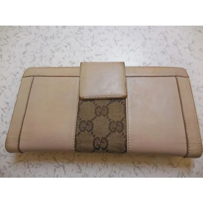 Gucci Pink Leather Brown G Print Guccissima Canvas Wallet