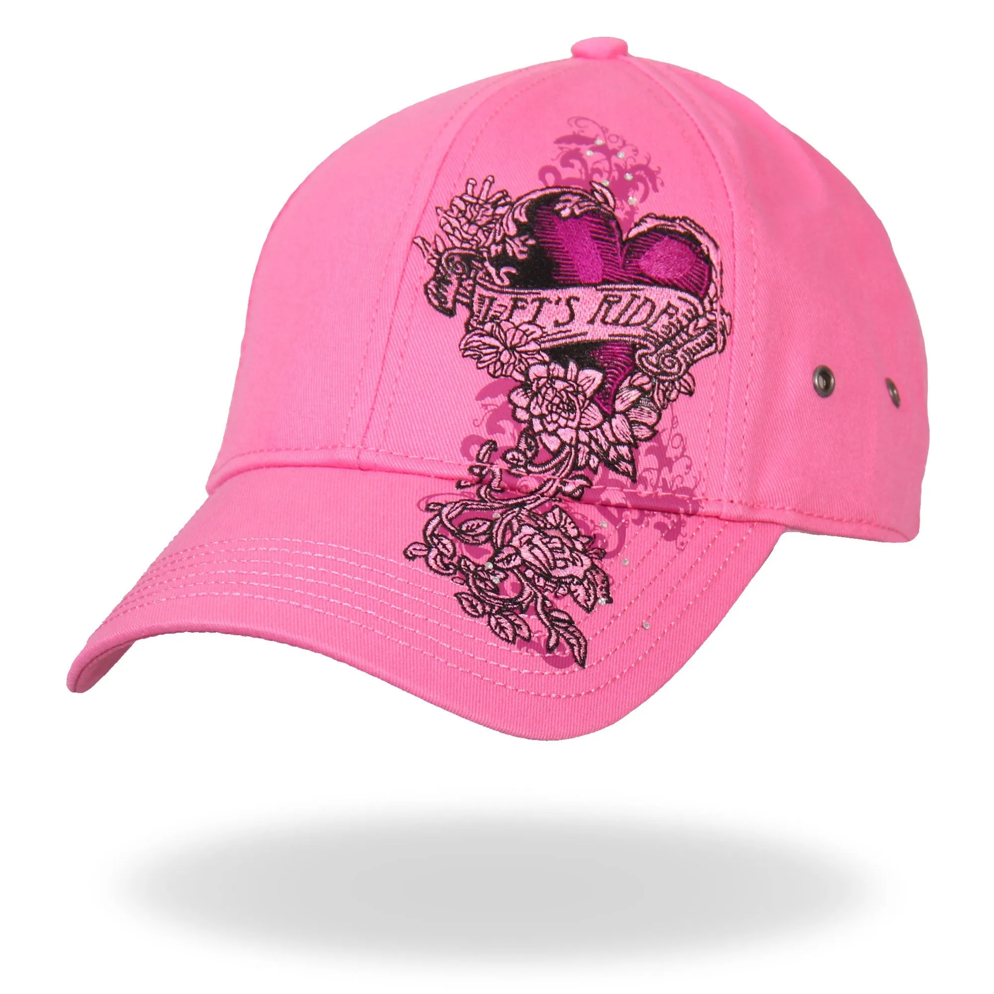 Hot Leathers Ladies Let's Ride Heart Pink Ball Cap