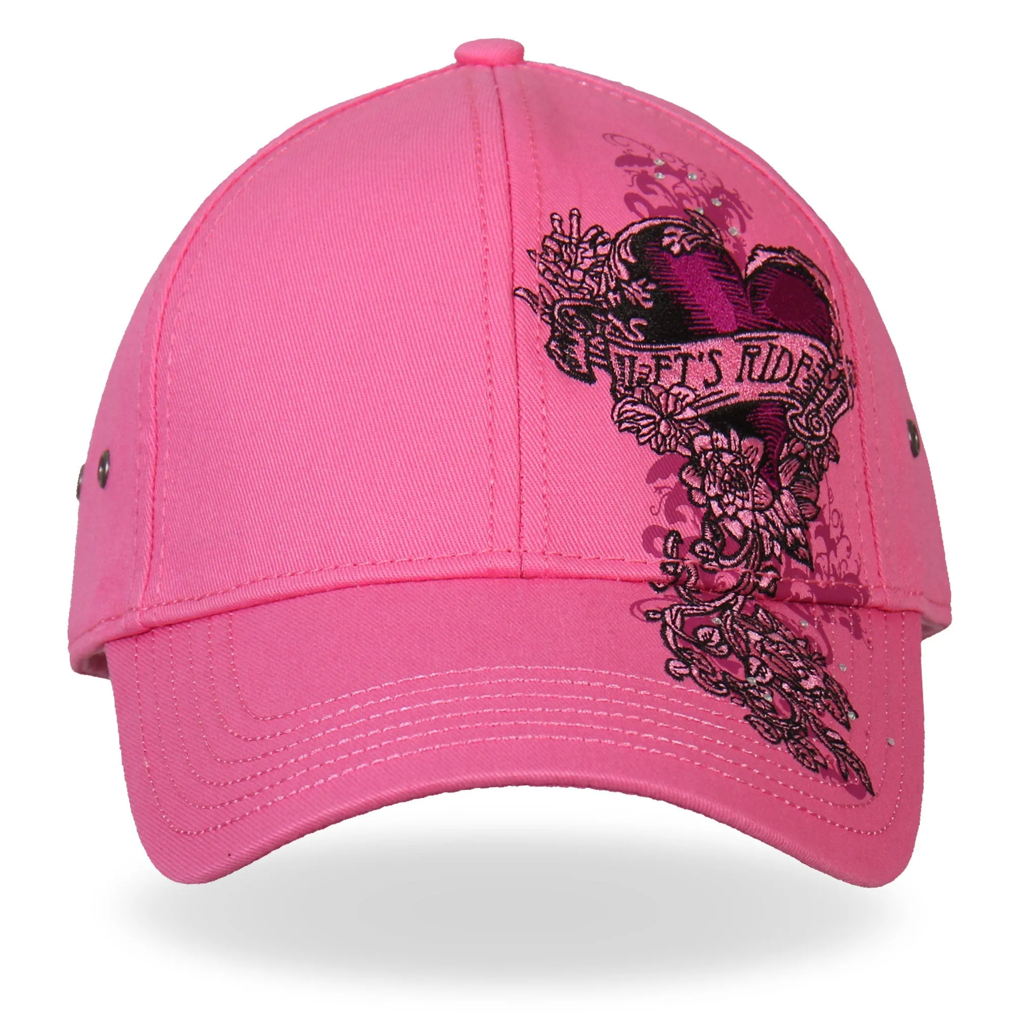 Hot Leathers Ladies Let's Ride Heart Pink Ball Cap