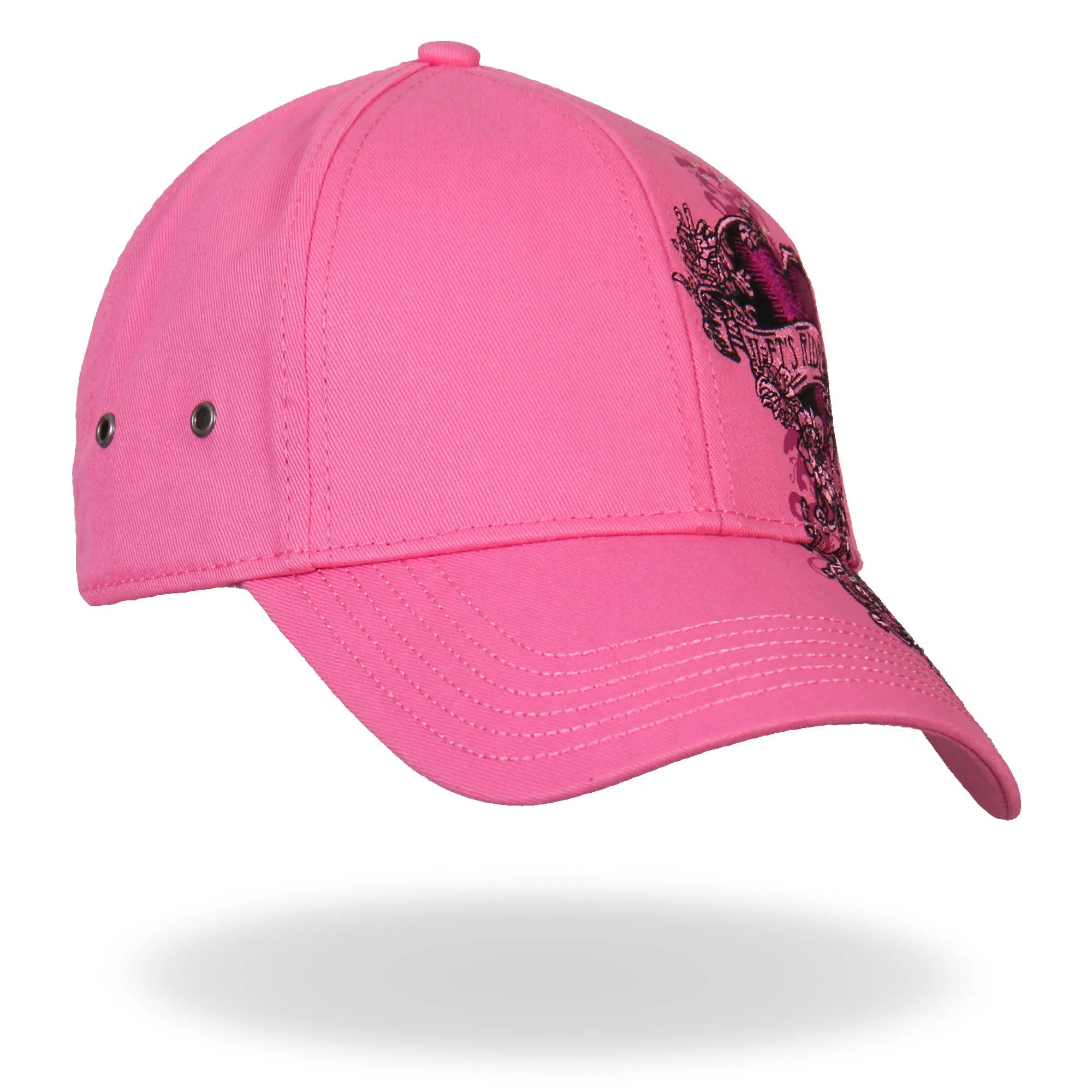 Hot Leathers Ladies Let's Ride Heart Pink Ball Cap