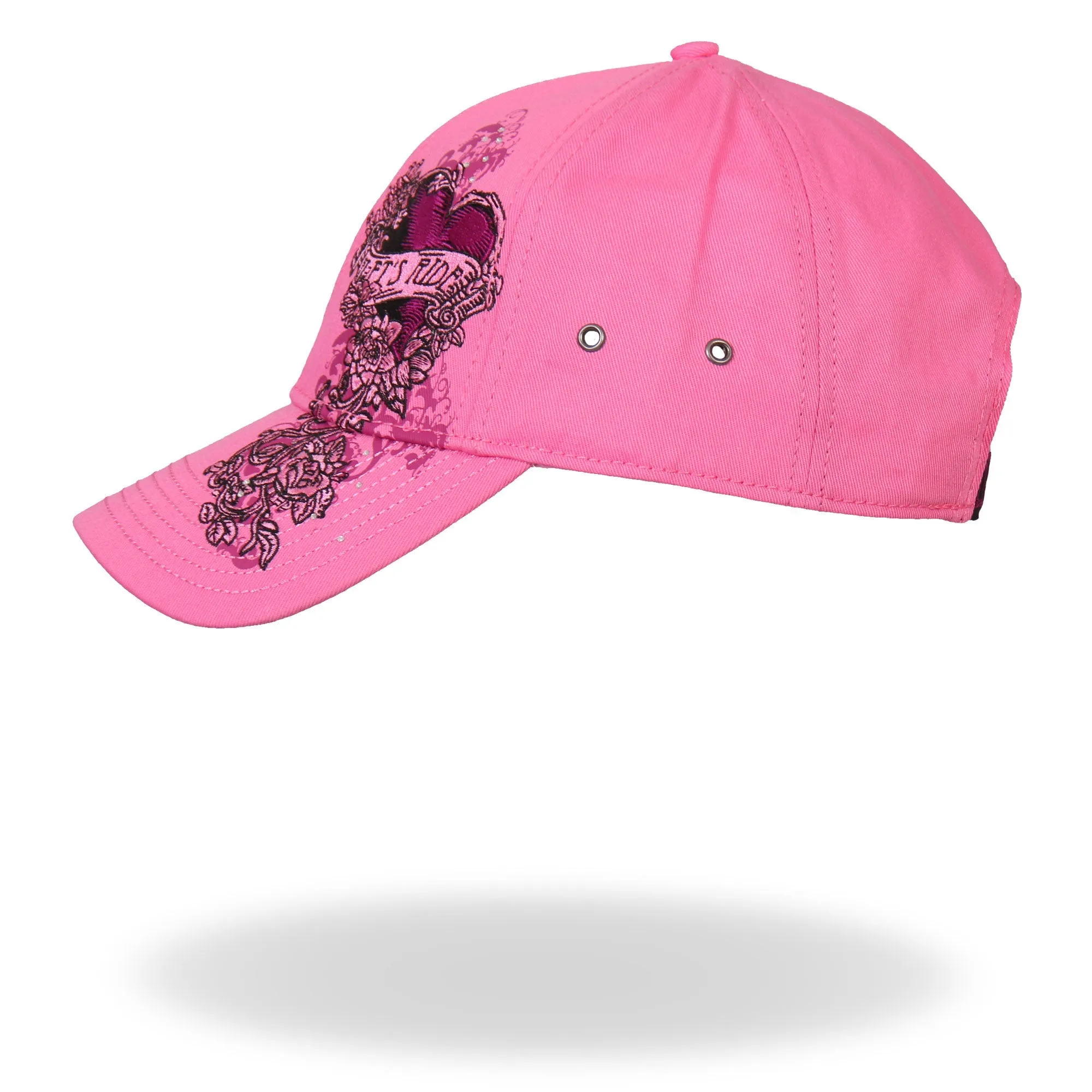 Hot Leathers Ladies Let's Ride Heart Pink Ball Cap
