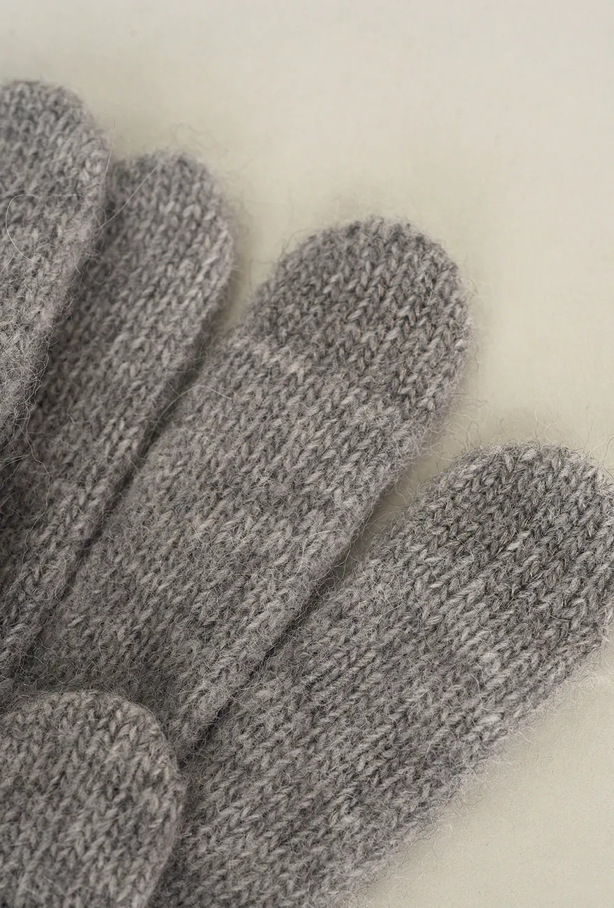Leather Piped Wool & Angora Glove, Gris