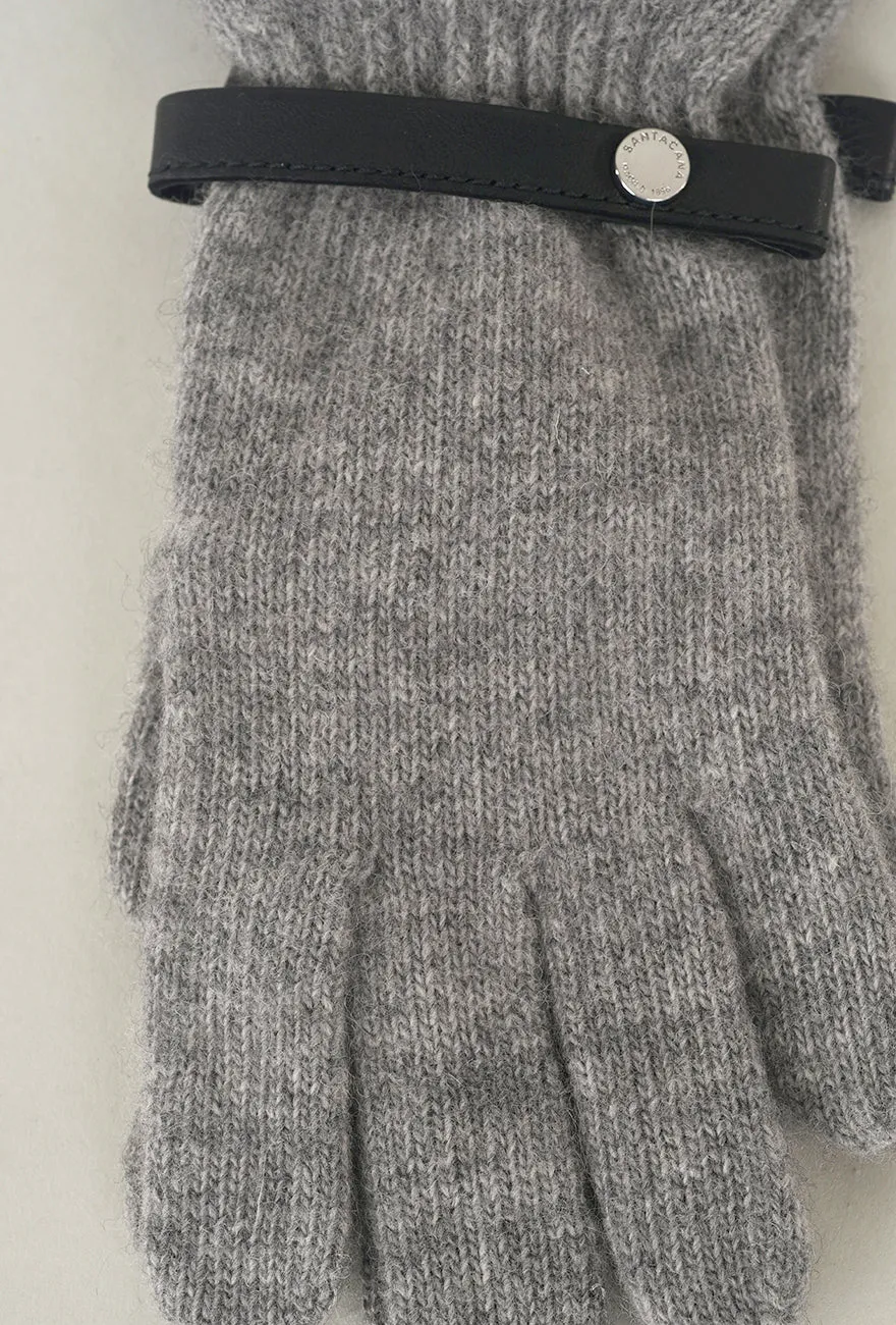 Leather Piped Wool & Angora Glove, Gris