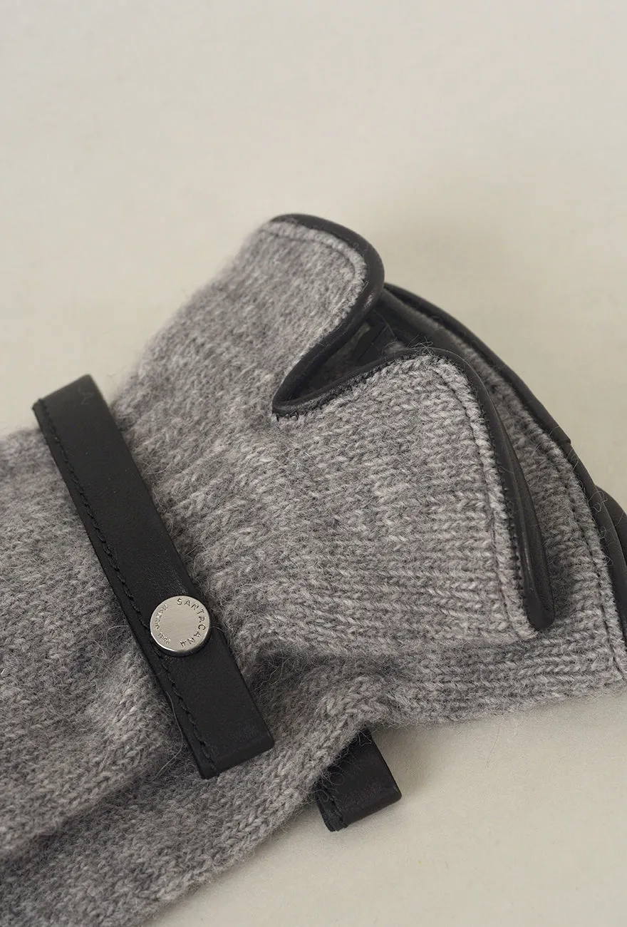 Leather Piped Wool & Angora Glove, Gris