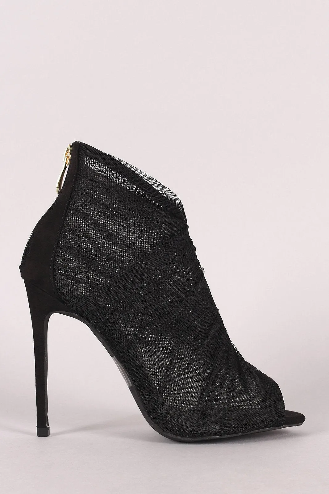 Liliana Semi-Sheer Mesh Tulle Peep Toe Stiletto Booties