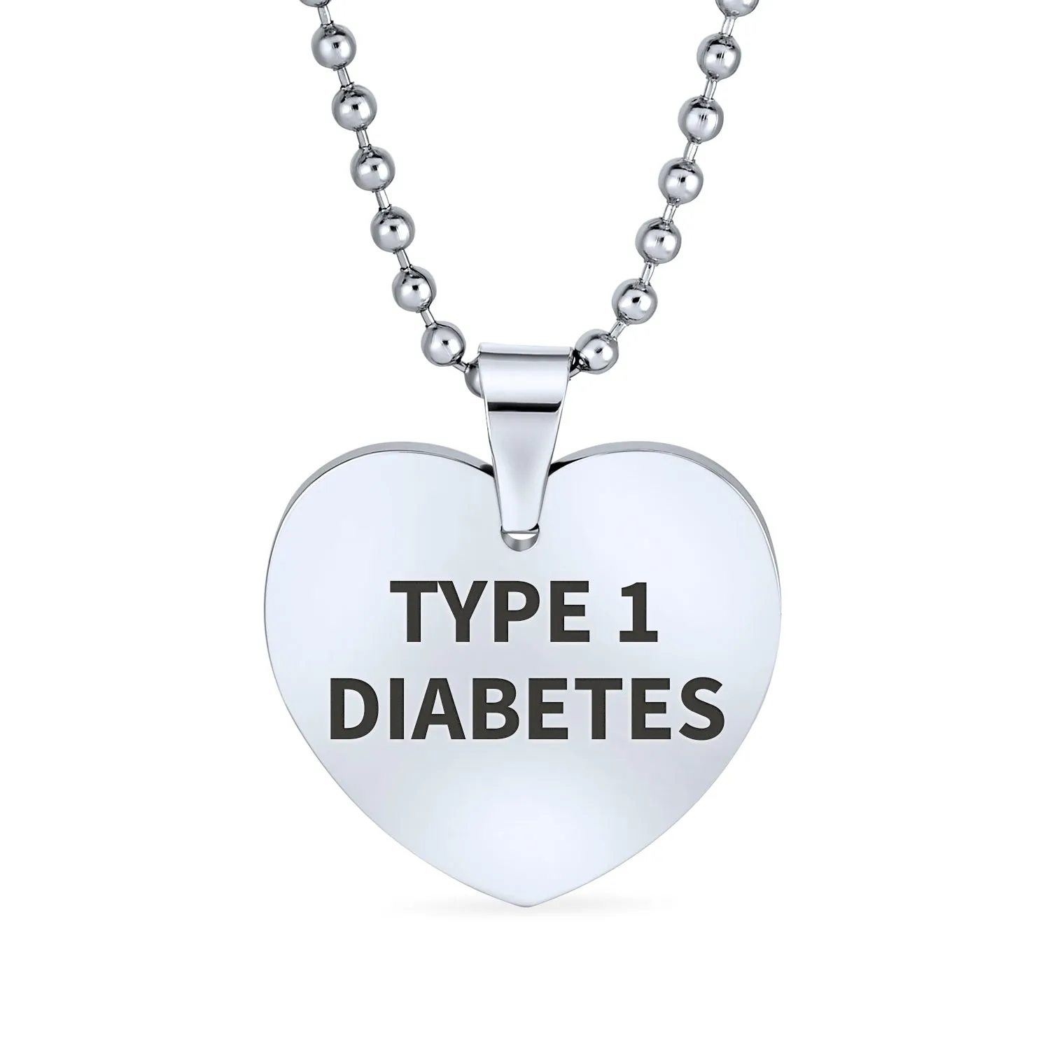 Medical ID Dog Heart Shape Tag Pendant Necklace in Stainless Steel