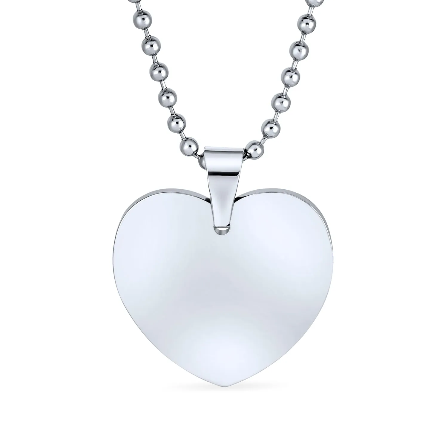 Medical ID Dog Heart Shape Tag Pendant Necklace in Stainless Steel