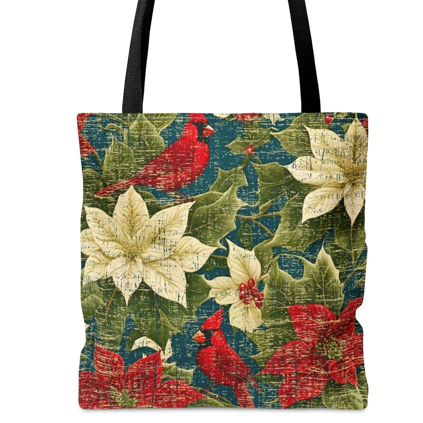 Medium Tote Bag with Cardinals on Elegant Floral Print