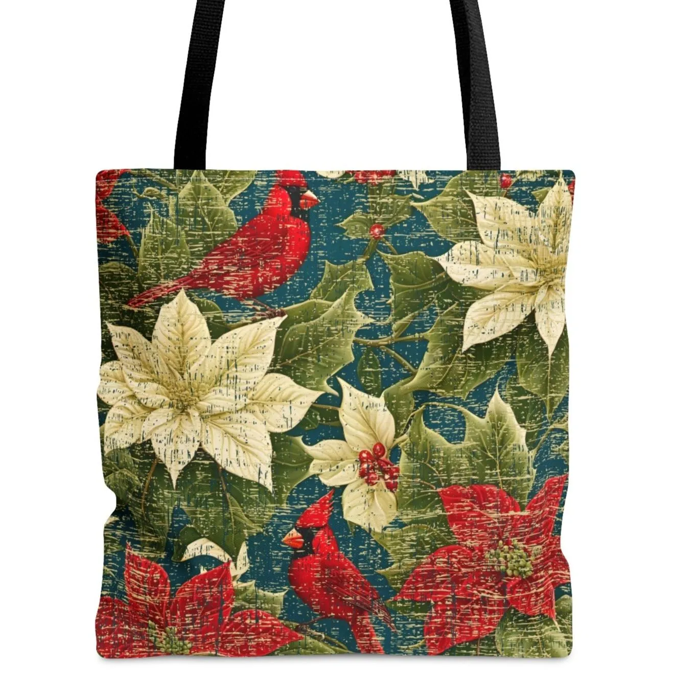 Medium Tote Bag with Cardinals on Elegant Floral Print