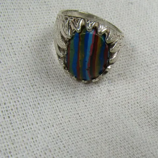 Men's Rainbow Calsilica Ring Sterling Silver Size 9