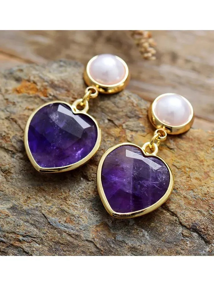 Natural Gemstone Heart-Shaped  Choker Necklace & Stud Earrings