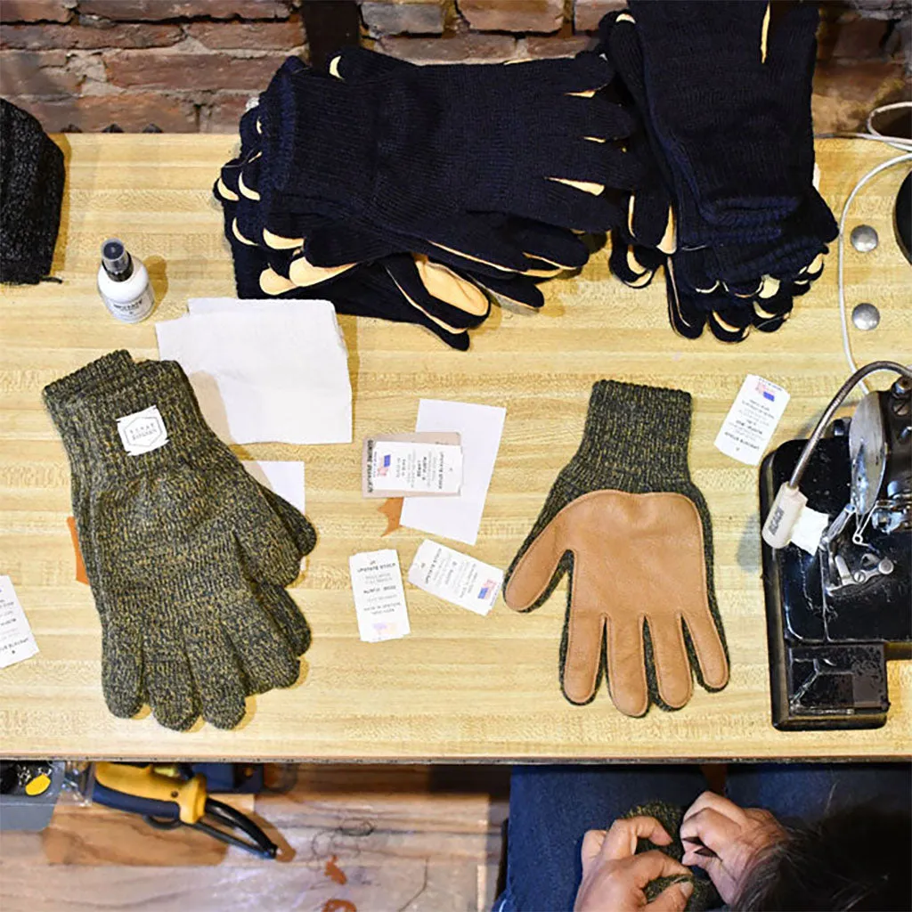 Ragg Wool and Natural Deerskin Gloves