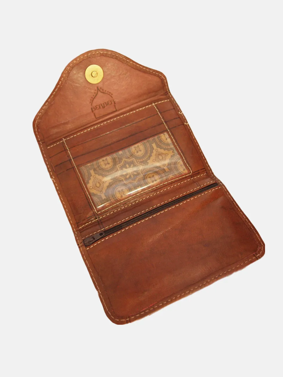 Small Leather Tri-Fold Purse Dark Brown