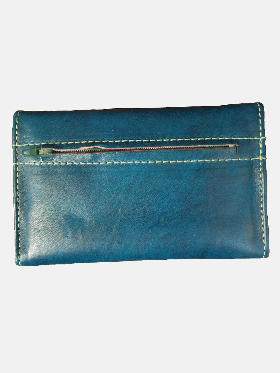Small Leather Tri-Fold Purse Teal