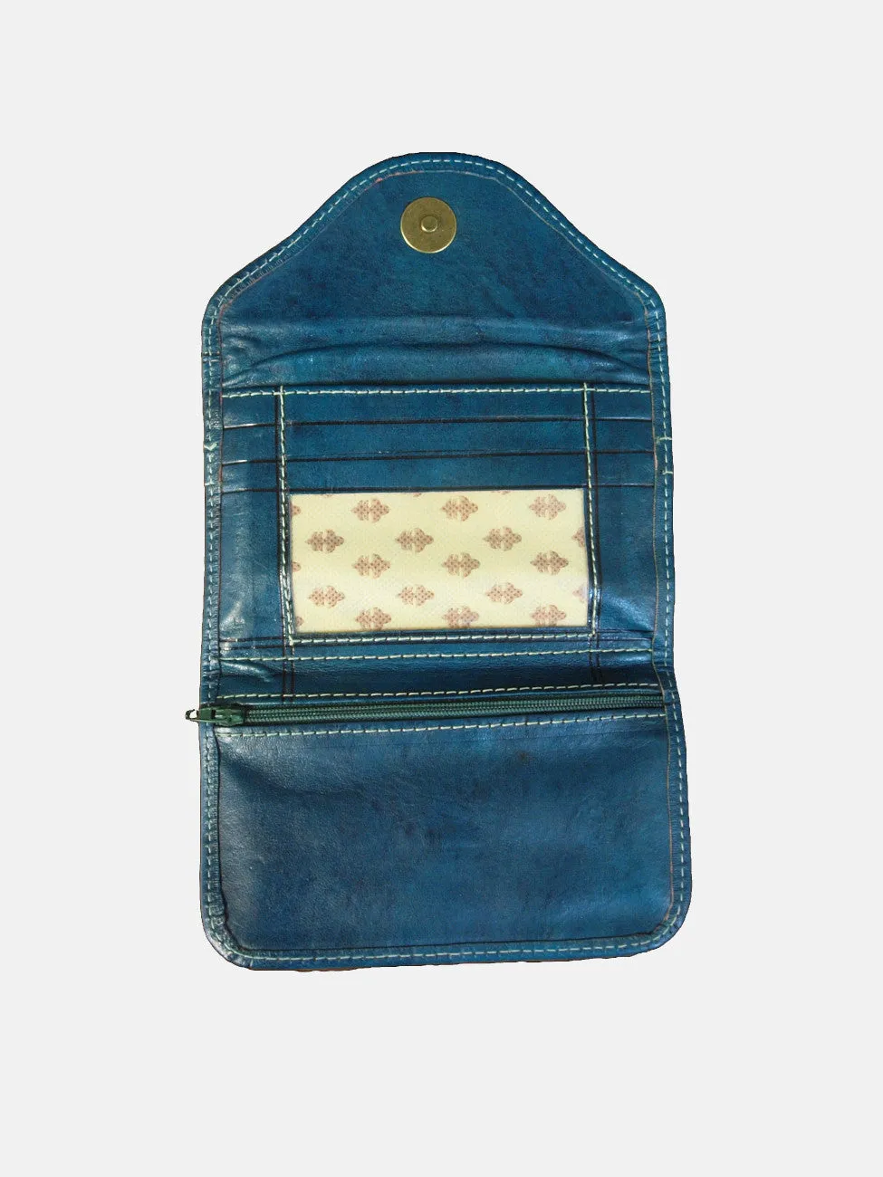 Small Leather Tri-Fold Purse Teal