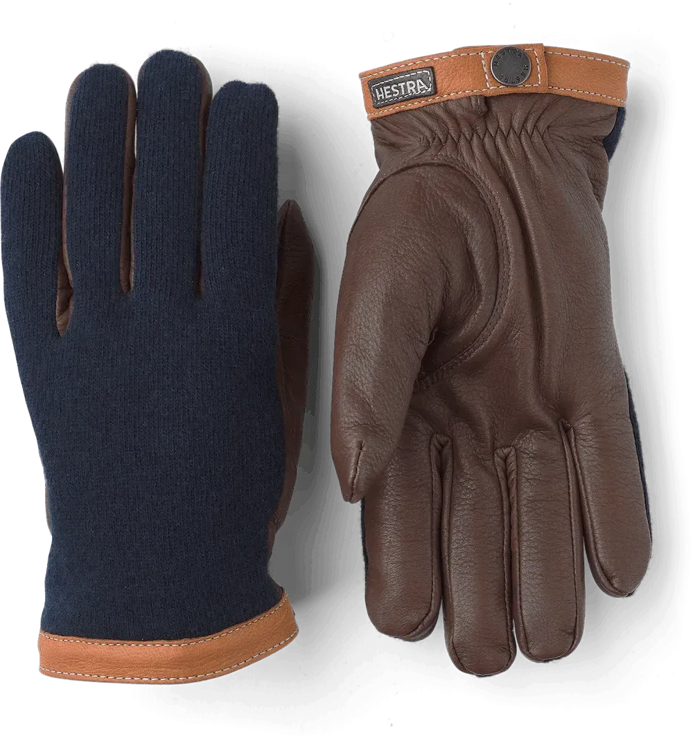 Tricot Merino Wool Deerskin Gloves - Navy