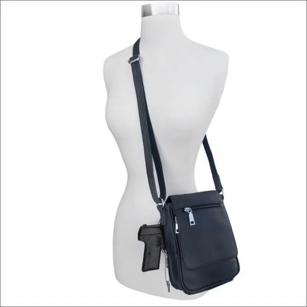 Vertical Leather Concealment Crossbody Bag [Color: Black]