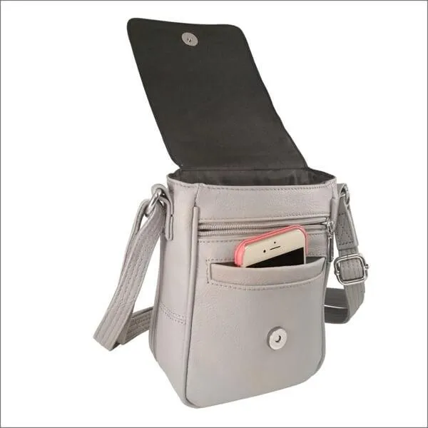Vertical Leather Concealment Crossbody Bag [Color: Black]